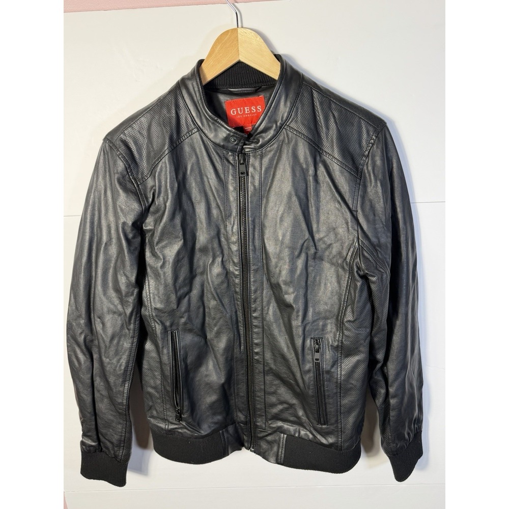 Guess Los Angeles Faux Leather Moto Jacket Womens Small Black Zip